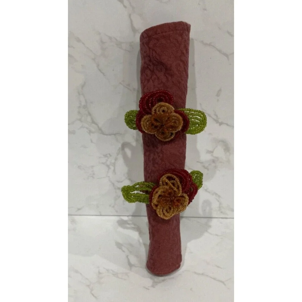 Vintage Beaded Floral Napkin Rings Fall Autumn Bombay Set of 2